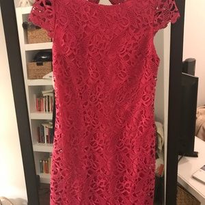 Alice + Olivia Clover Eyelet Open-Back Lace Dress